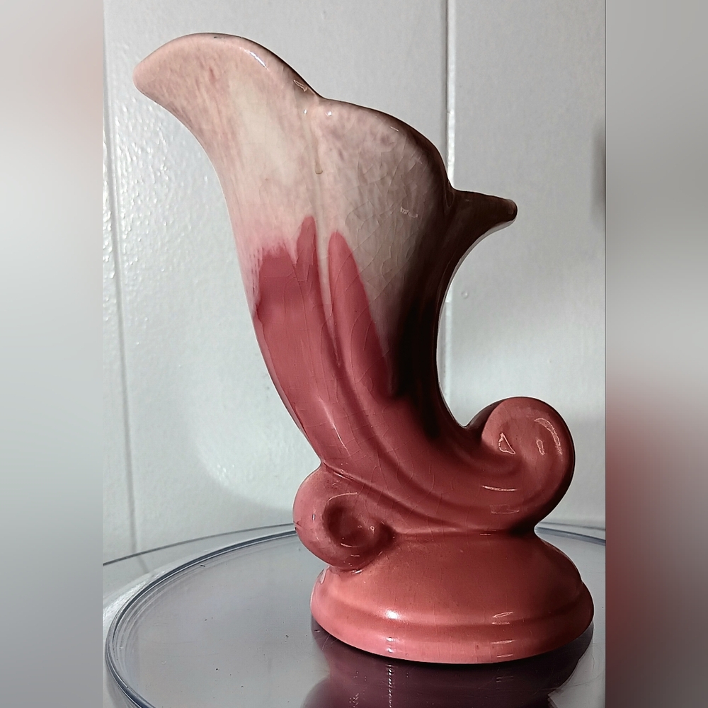 Vintage Gilner Pottery California Rose Drip Glaze Cornucopia MCM H497